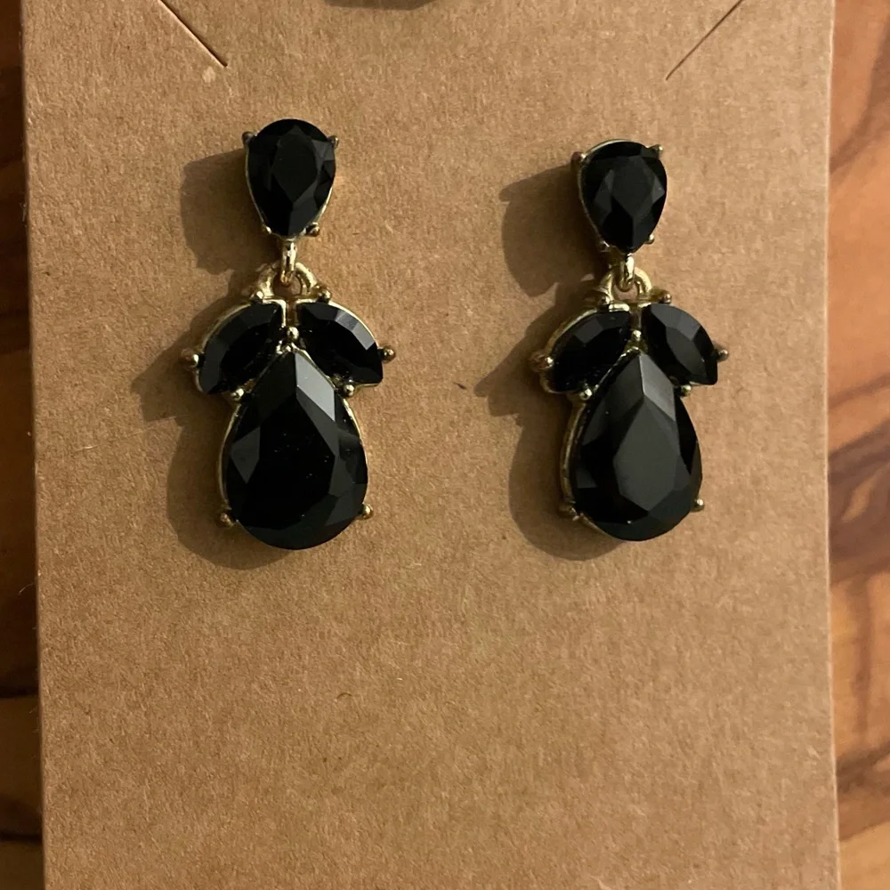 Black Crystal and Gold-tone Teardrop Earrings